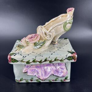 Blue Sky Ceramic Trinket Shoebox Amour Heather Goldminc High Heeled Shoe Roses